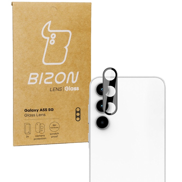 Комплект 2x Стъклен протектор за обектив Bizon Glass Lens, за Samsung Galaxy A55 5G, Прозрачен