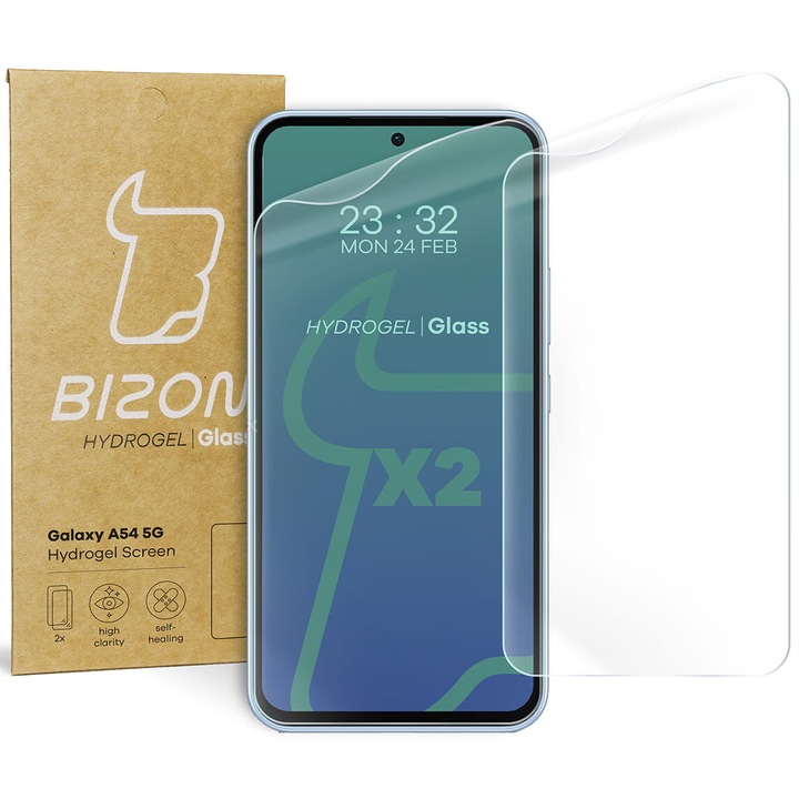 2x fólia Készlet Bizon Glass Hydrogel Screen kompatibilis Samsung Galaxy A54 5G, átlátszó
