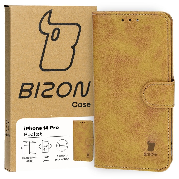 Калъф Bizon Case Pocket за iPhone 14 Pro, Кафяв