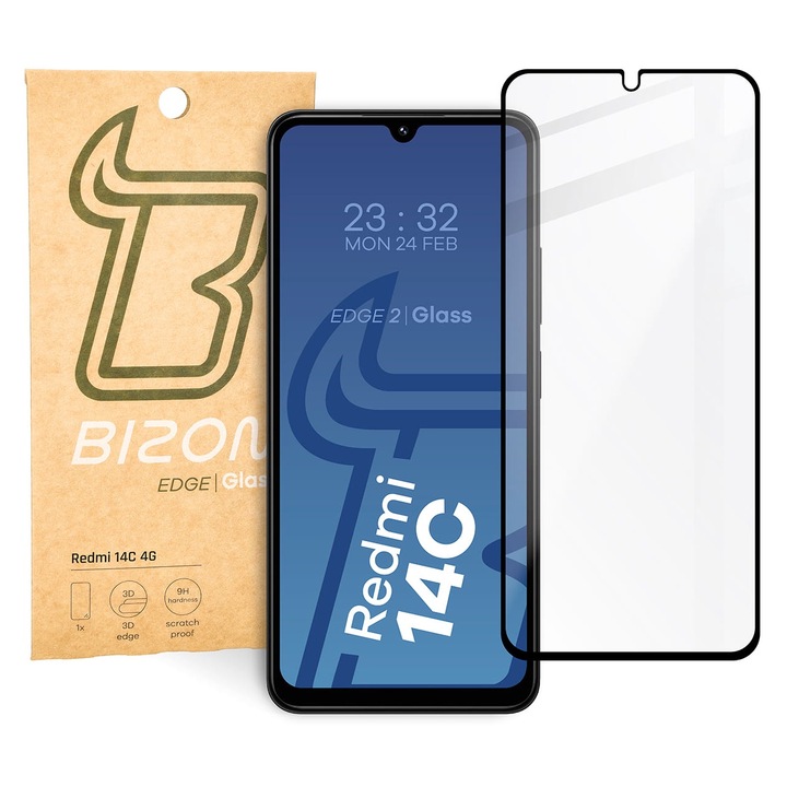 Üvegfólia Bizon Glass Edge 2 kompatibilis Xiaomi Redmi 14C / POCO C75, átlátszó