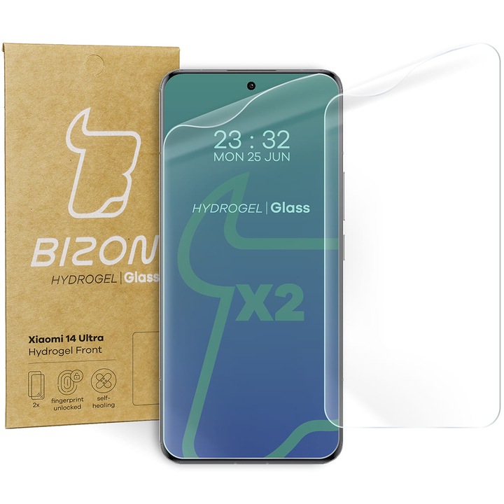 2x fólia Készlet Bizon Glass Hydrogel Screen kompatibilis Xiaomi 14 Ultra, átlátszó