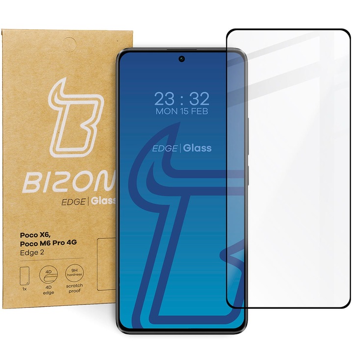 Üvegfólia Bizon Glass Edge kompatibilis Xiaomi Poco X6 / Poco M6 Pro 4G / Redmi Note 13 5G / Redmi Note 13 Pro/5G, átlátszó