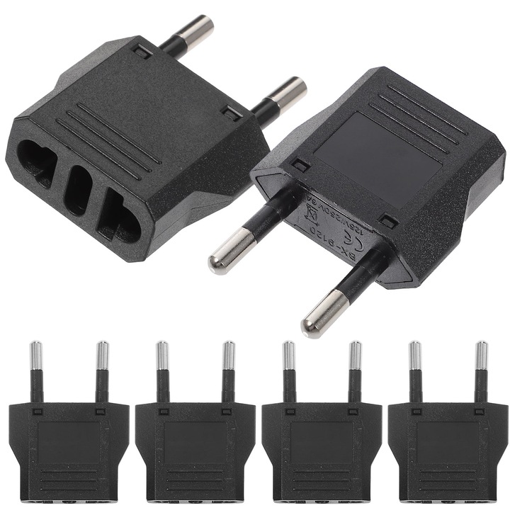 Adaptor priza US la EU YANYXR BCS3115312, 125–250V 6A 800W, ABS cu contacte de cupru, negru, set 6 buc