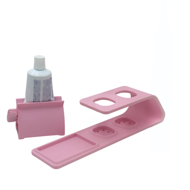 Suport pentru doua periute de dinti Philips Sonicare cu dispozitiv de stoarcere pasta inclus, roz