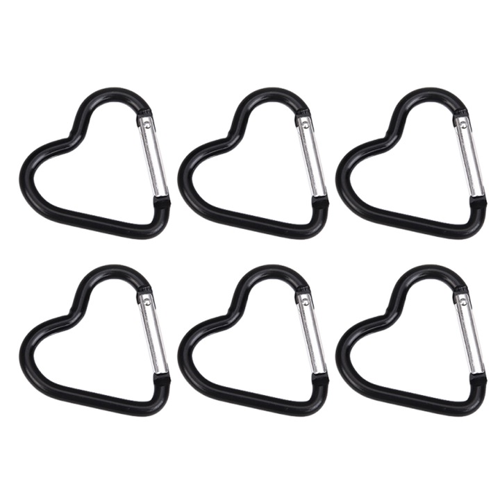 Set 6 carabiniere inima din aluminiu, Enforose, negru