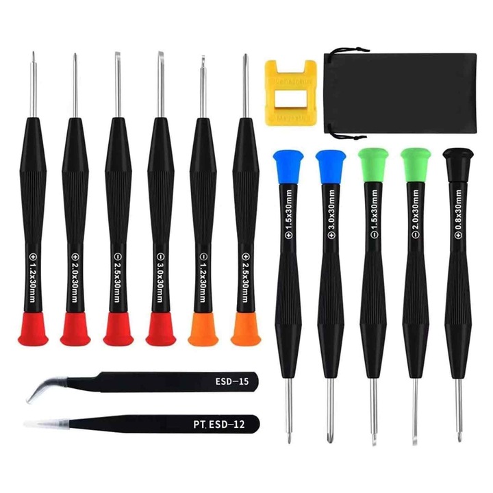 Csavarhúzó készlet szemüveg javításhoz, Enforose, 14 darabos, szénacél, 11,5x3cm