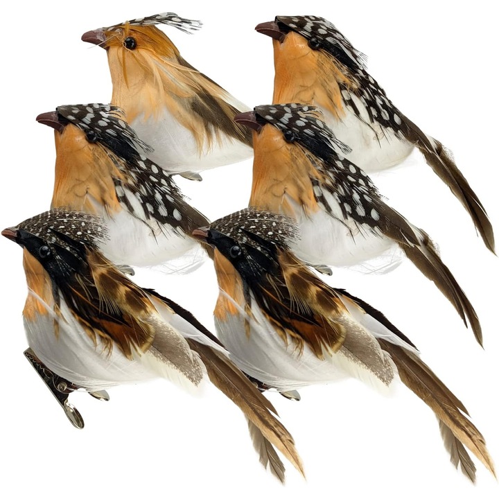 Set pasari colorate pe clip, Netuno, Polistiren, 12 cm, Multicolor, 6 buc