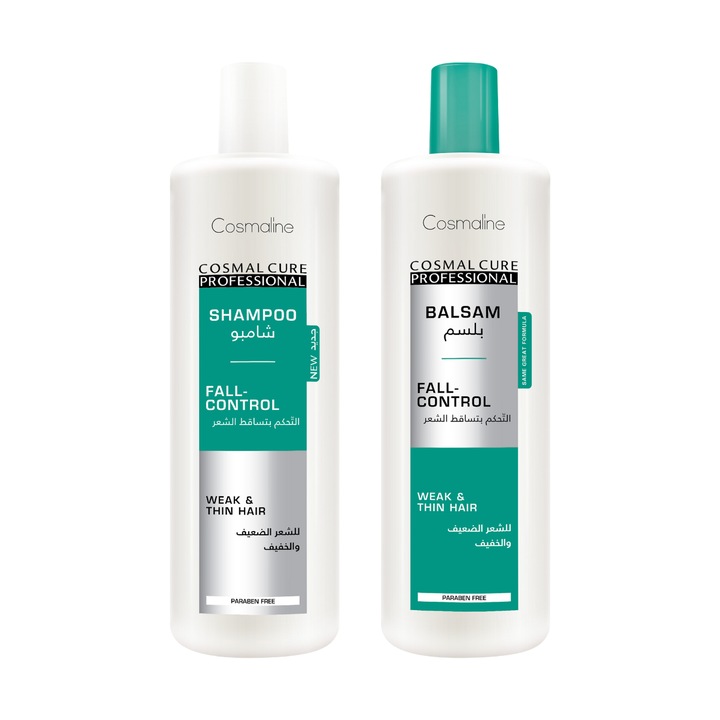 Set Profesional Cosmaline anti caderea parului, Sampon 500 ml si Balsam 500 ml Cosmal Cure, cu cafeina