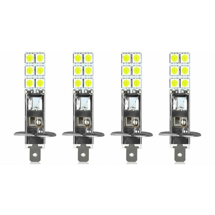 Set 4 becuri LED H1 6000K, 12V-24V, 1800LM, aluminiu