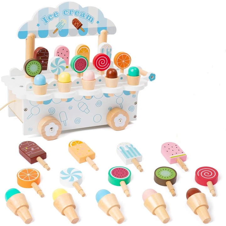 Set de joaca camion de inghetata, HNSMART, lemn, 25x32.3cm, multicolor, pentru copii de la 3 ani