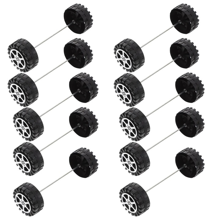 Set 50 roti mici negre 4.2x4.2x1.9cm cu 25 axe pentru bricolaj