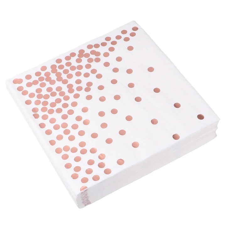 Set 50 prosoape de hartie imprimate, roz auriu, 16.5x16.5cm