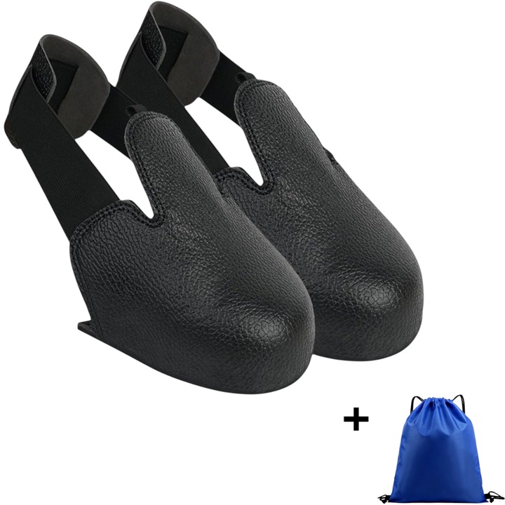 Protectie vizitatori cu varf metalic, bombeu metalic vizitatori, masura reglabila 36-43, se poarta peste incaltaminte, pentru depozite, logistica, santier, protectie, Negru, talpa antialunecare+Husa