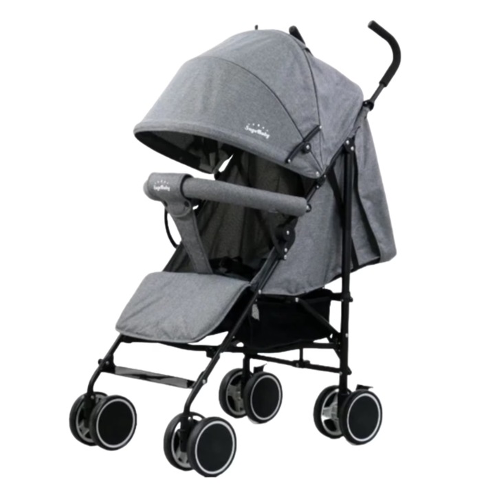 Спортна количка, сгъваема, двойни колела, позиция за сън, Bubu-Still, сива