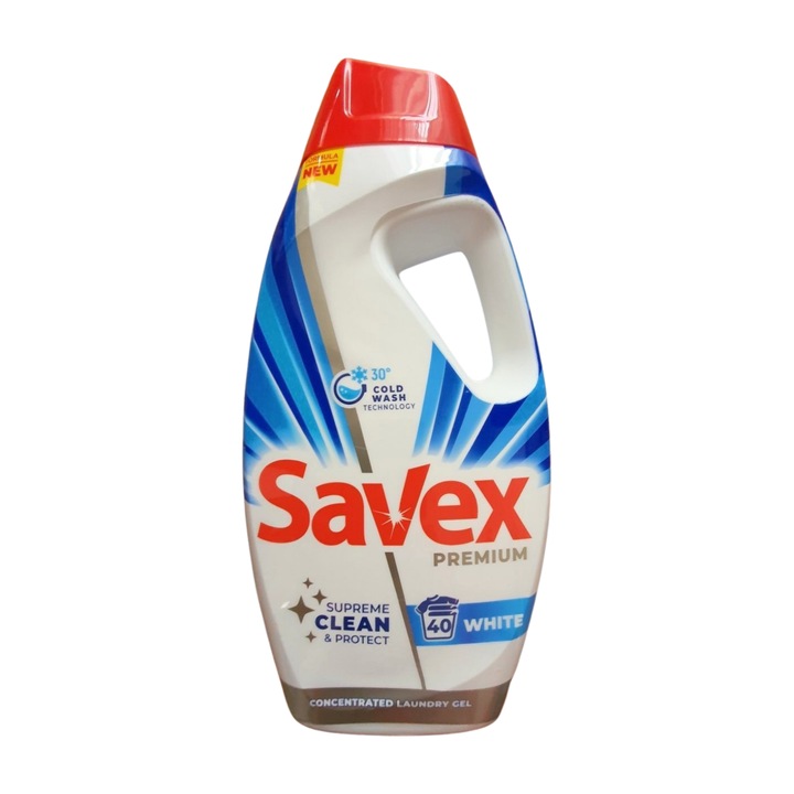 Detergent lichid, Savex Premium, pt rufe albe, 40 spalari, 1.8 l