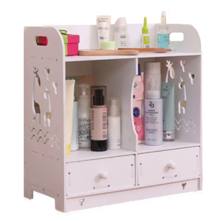 Cutie de depozitare cosmetice cu 2 sertare, Alb