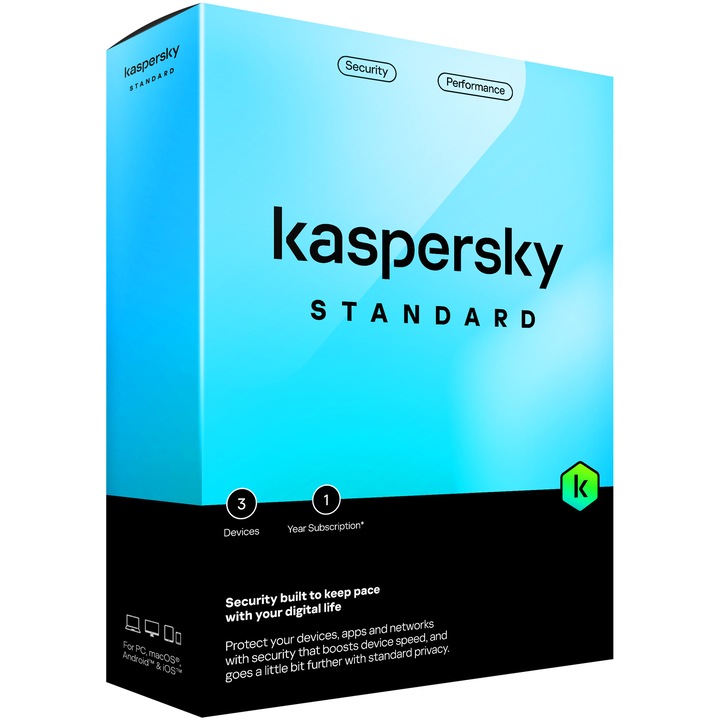 Antivirus Kaspersky Standard, 3 устройства, 1 година, Retail license