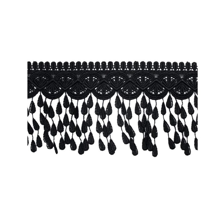 Dantela neagra cu ciucuri, 4.5 metri, 8cm latime, negru