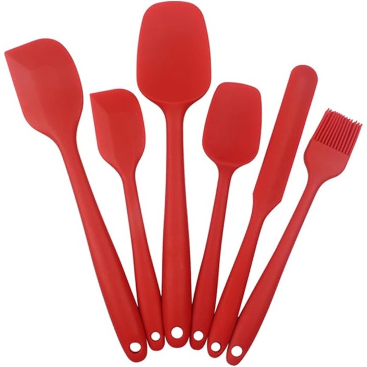 Set 6 ustensile de bucatarie premium, ElectricS, din silicon, termorezistente, rosu