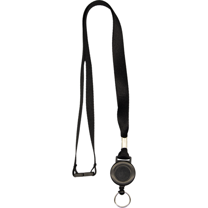 Snur 15 mm cu rola retractabila, cu inel, pentru ecusoane, CardKeep, Negru