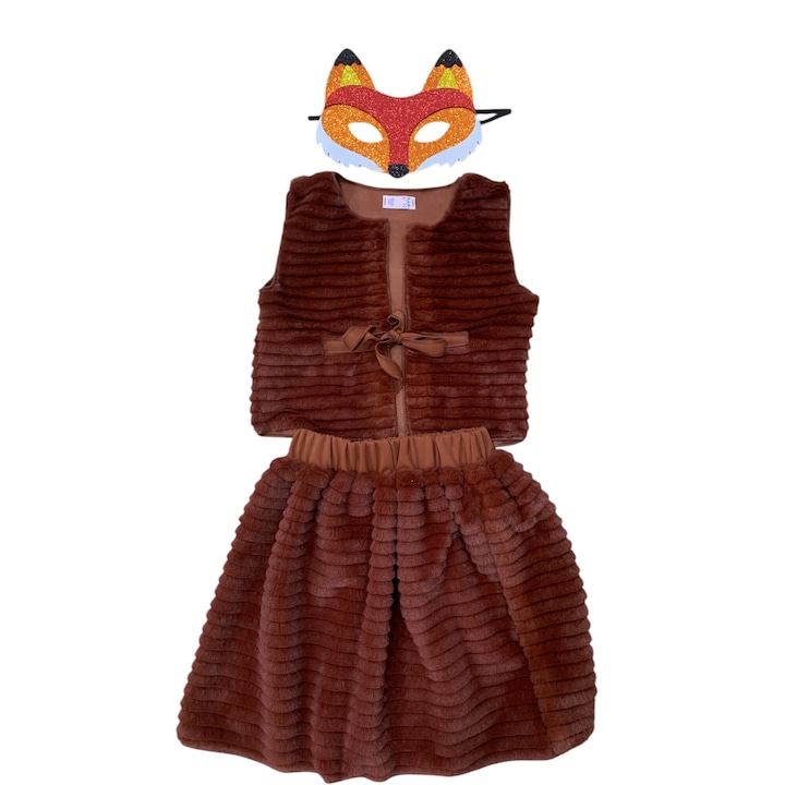 Costum copii, model vulpe, fusta, vesta si masca, 5-7 ani, 105-122 cm