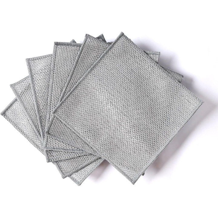 Set 6 Lavete Abrazive care Nu Zgarie，Curata Legume, 20 x 20 cm, Argintiu