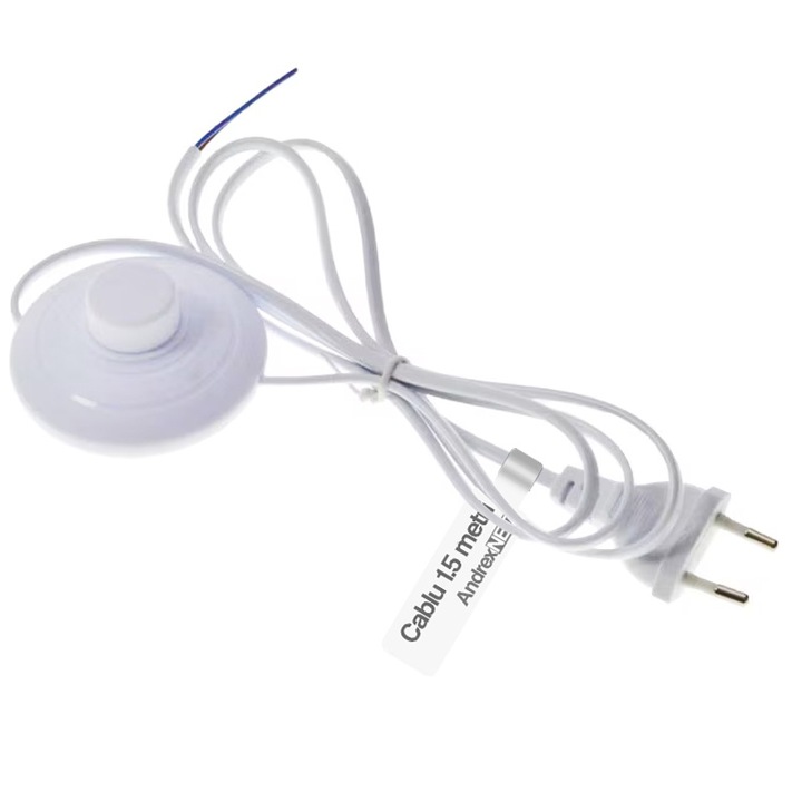 Cablu alimentare cu stecher Euro si intrerupator de picior, 1, 5 metri, alb