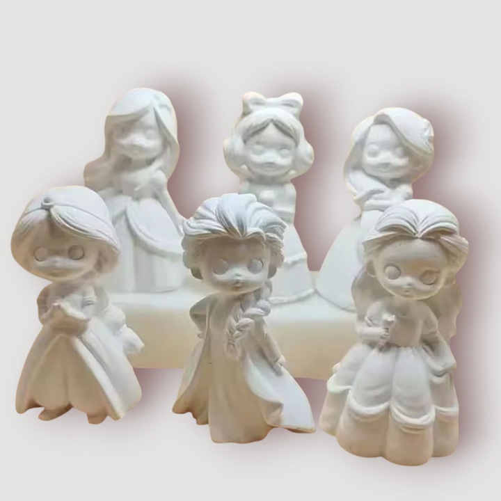 Set 6 printese din ipsos pentru pictat, inaltime 9 cm