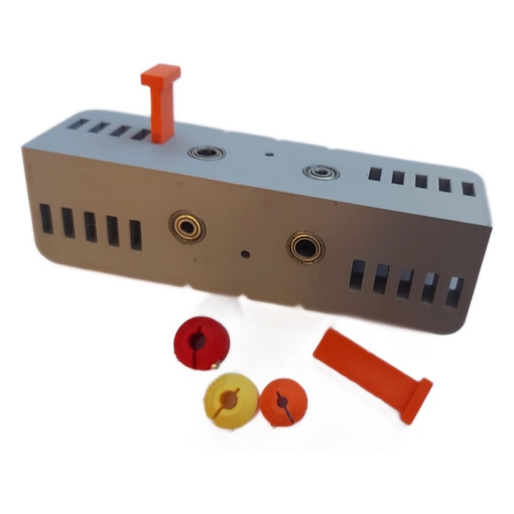 Sablon mobila forma L pentru gaurire eurosuruburi si cepi lemn 8mm si marcare loc frezare la demontabili Blum 25mm