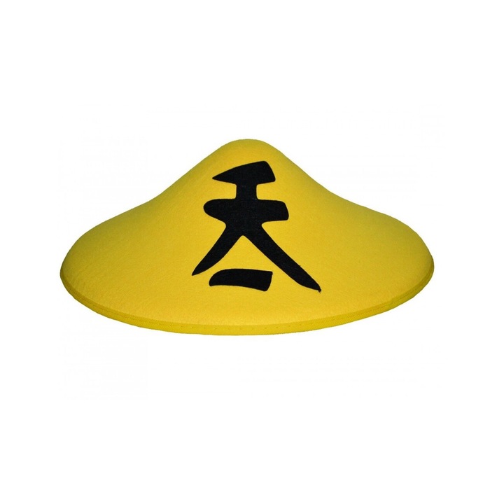 Palarie model chinez, chinezoaica, galbena, cu siret, din fetru, marime universala