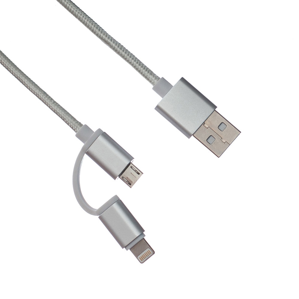 Cablu de date 2 in 1, MicroUSB-USB Type C, 1m, Silver