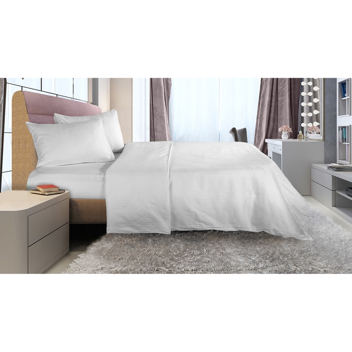 Lenjerie de pat pentru 2 persoane Damasc Heinner Home, 100% bumbac, Alb