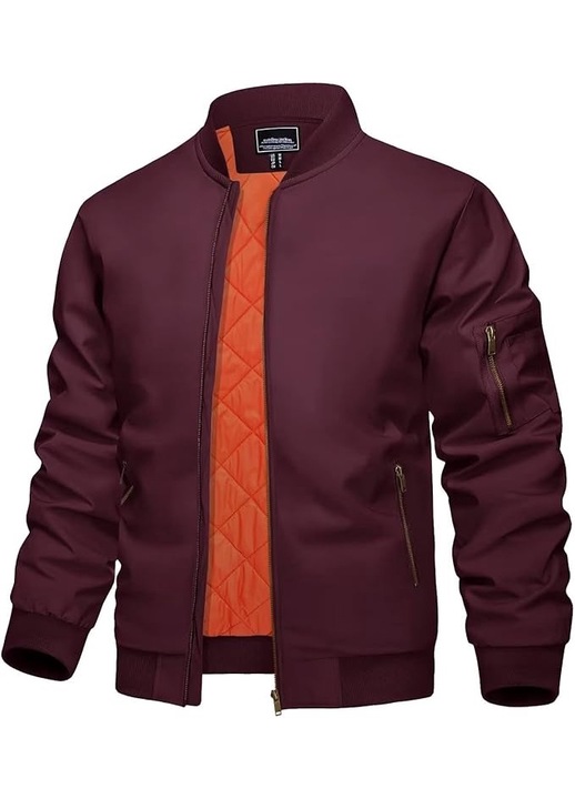 Jacheta bomber de tranzitie pentru barbati, matlasata, cu guler ridicat si buzunare, visiniu, marimea L