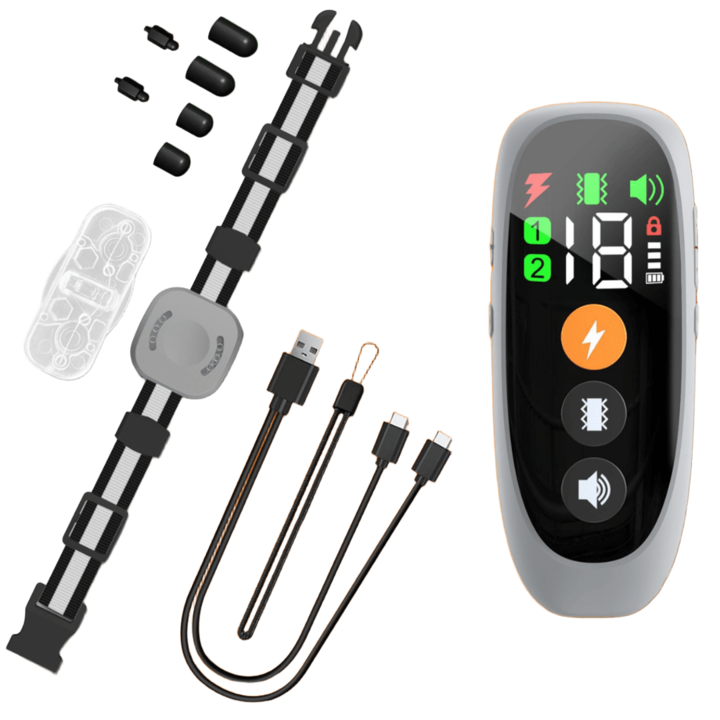 Zgarda Electrica Dresaj Caini, 800m, Vibratii, Sunet, Soc Electric, Iluminare LED, Rezistenta Apa, USB-C, Ecran LCD