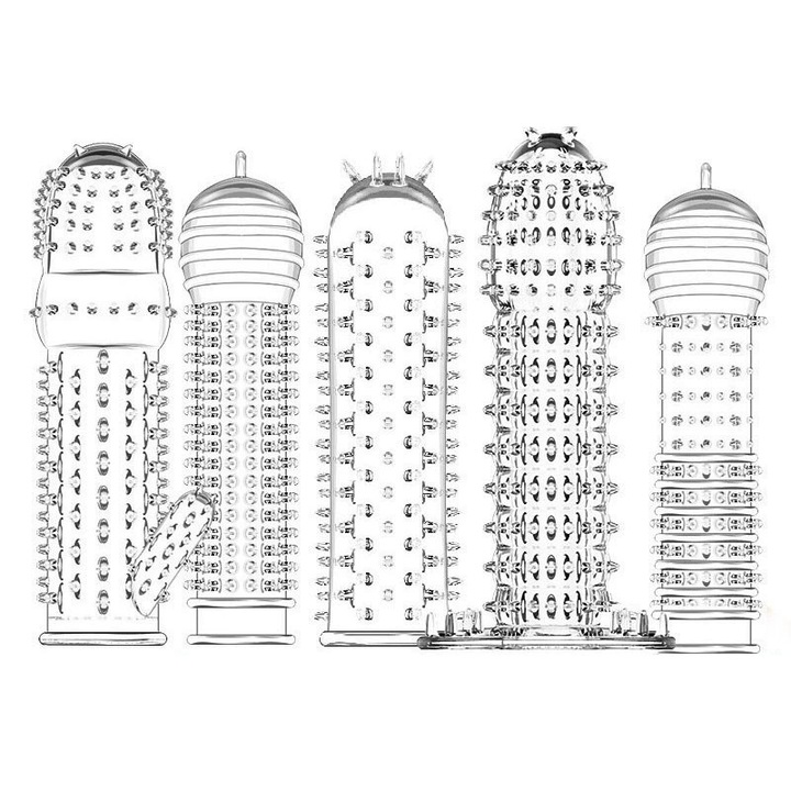 5 hüvelyes készlet pénisz megnagyobbításhoz, bővítéshez, növekedéshez, G-pont stimulációhoz és orgazmus fokozáshoz, TPE anyag, szexjáték, átlátszó