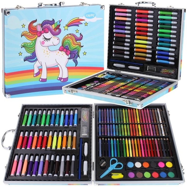 Set Art pentru Pictura Creioane Vopsele Markere Cutie 150 buc. - Albastru