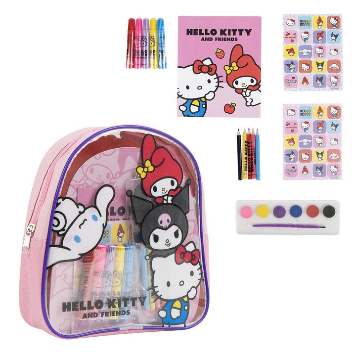 Hello Kitty óvodai táska rajz kiegészítőkkel, 23x22x7 cm Átlátszó