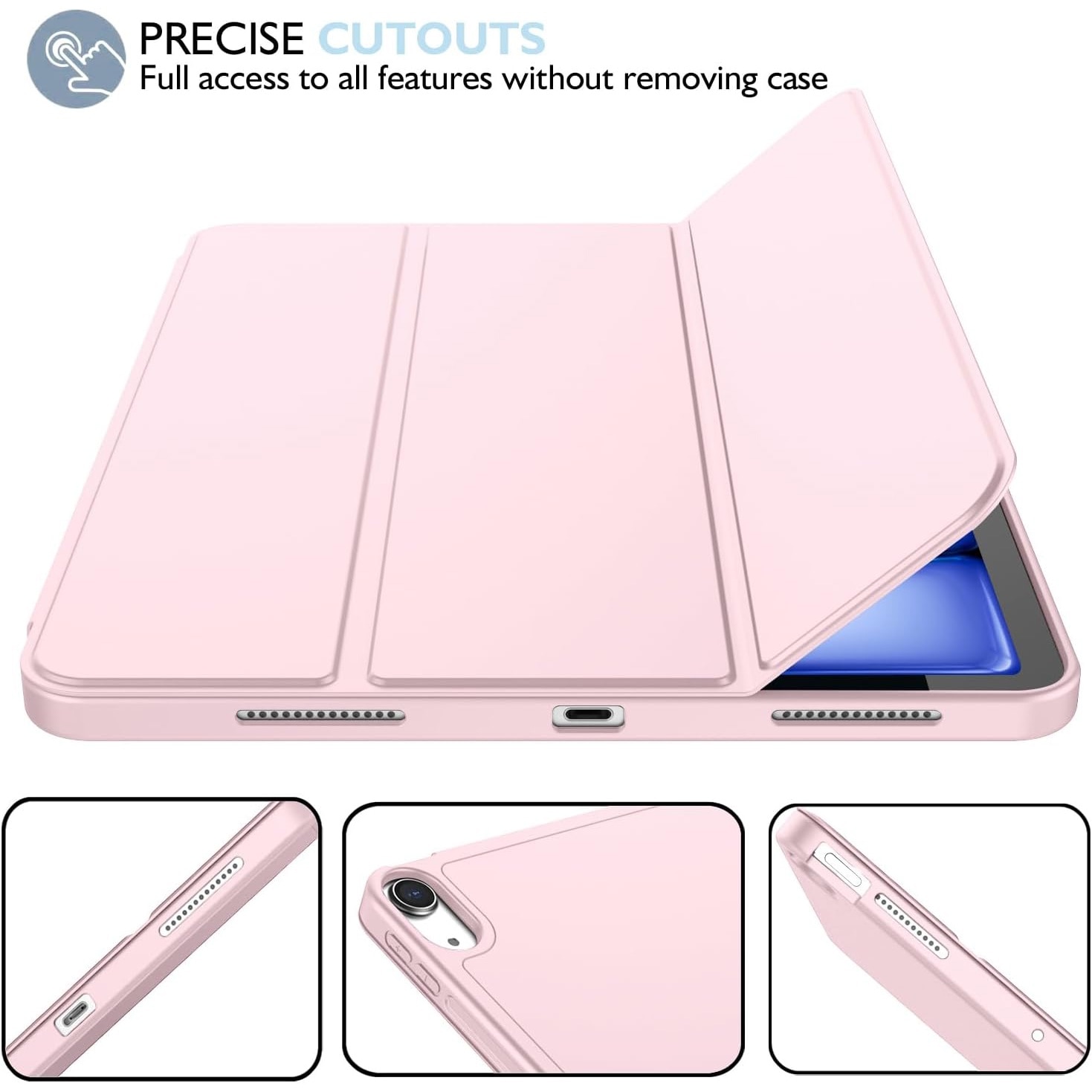Husa de protectie pentru tableta, potrivita pentru iPad Air 11" 7/6generatii(M3/M2 )2025/2024, iPad Air 5/4 generatii 2022/2020 10.9 ", functie automata trezire/sleep, cu tava pentru stilouri, Roz