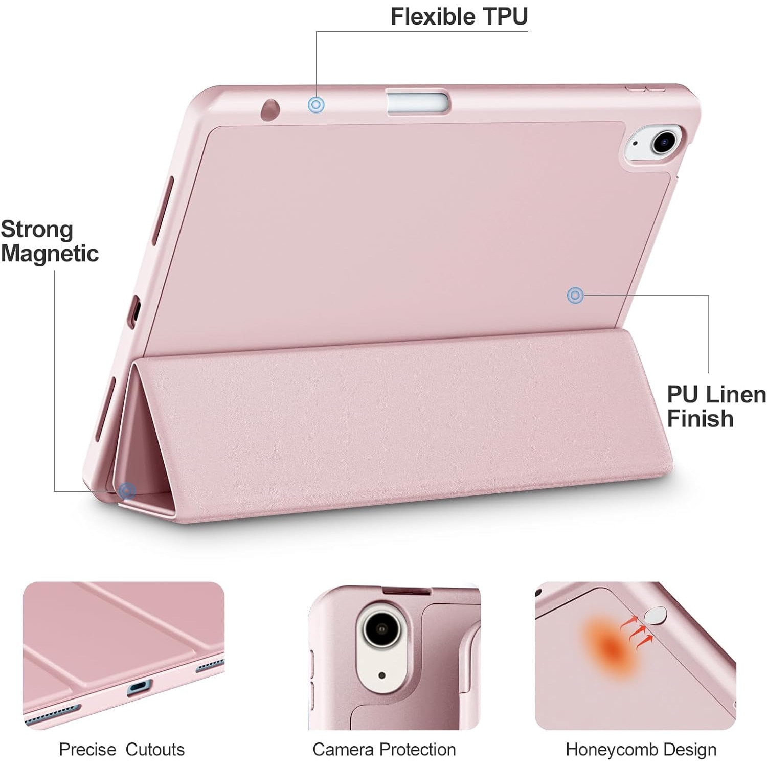 Husa de protectie pentru tableta, potrivita pentru iPad Air 11" 7/6generatii(M3/M2 )2025/2024, iPad Air 5/4 generatii 2022/2020 10.9 ", functie automata trezire/sleep, cu tava pentru stilouri, Roz