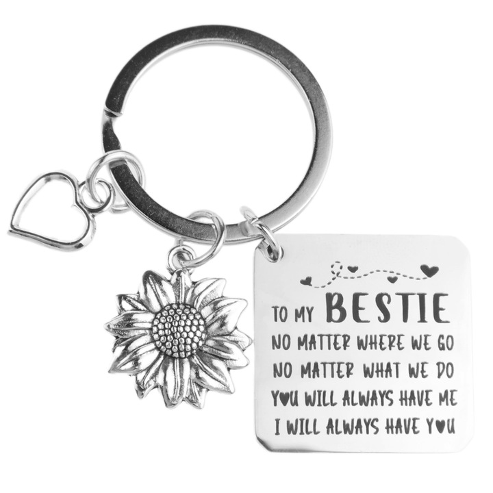 Breloc cu mesaj pentru cea mai buna prietena, Enforose, aliaj otel inoxidabil, argintiu, 3cm x 2.8cm, set 1 buc.