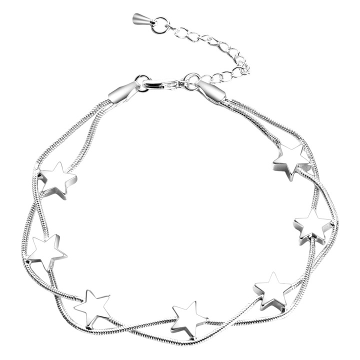 Bratara dubla, cu stele, argintiu