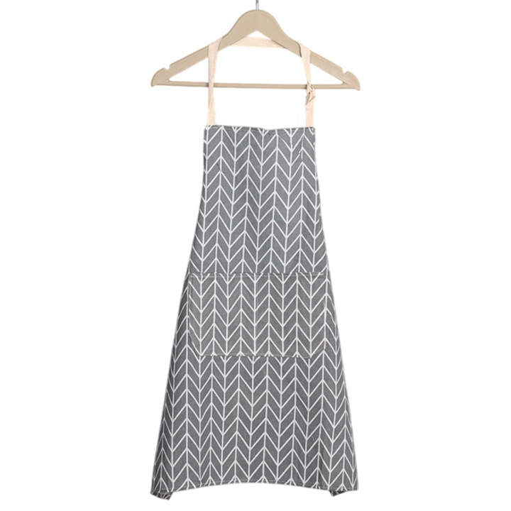 Кухненска престилка Enforose, Памук/Лен, 2 джоба, Сив, 72x65 см