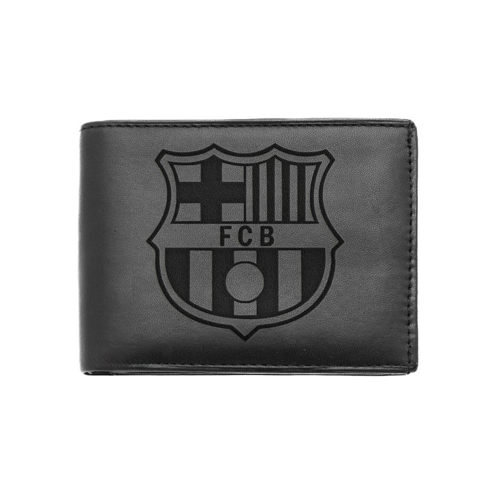 Portofel barbati negru din piele naturala - FC Barcelona