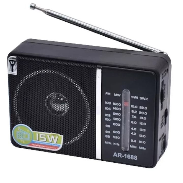 Radio portabil AR1688 cu 4 benzi de receptie FM AM SW1 SW2. alimentare cu baterii sau incarcator 3V