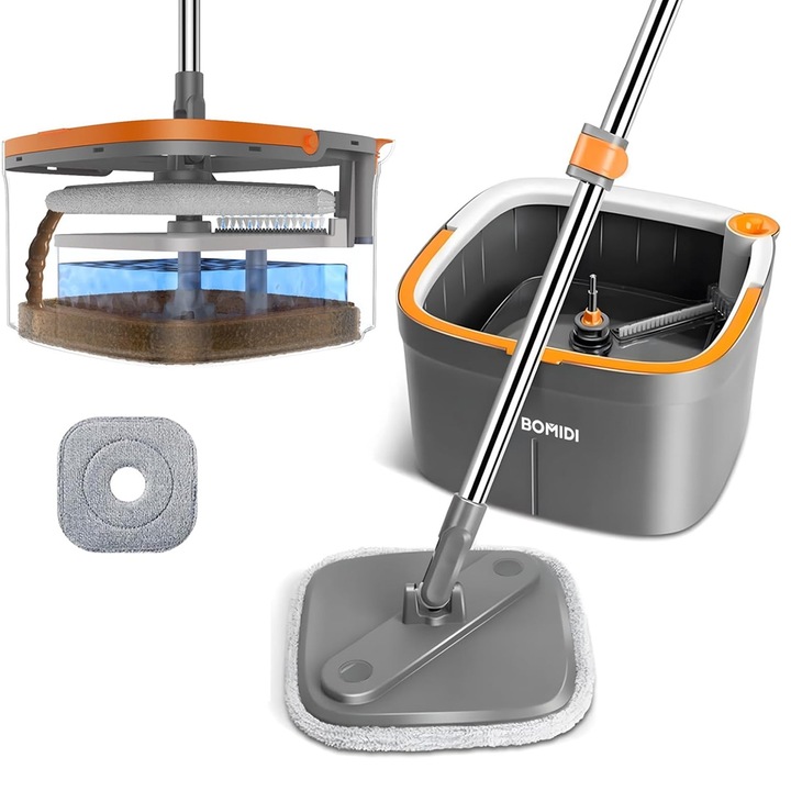 Mop rotativ cu galeata, Enforose, microfibra, utilizare umeda si uscata, 37x61inch