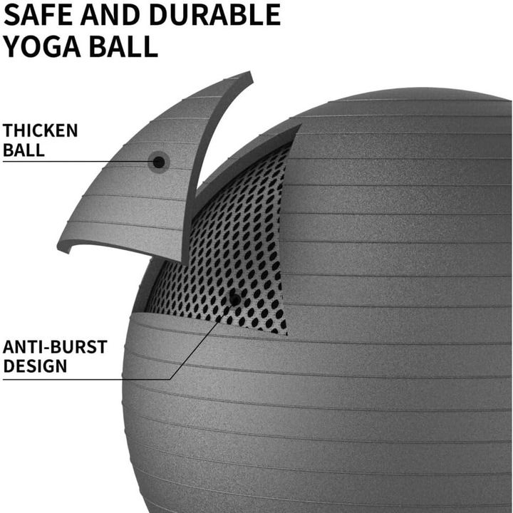 Гимнастическа топка PROIRON, за тренировка и баланс, Сива, диаметър 75 см