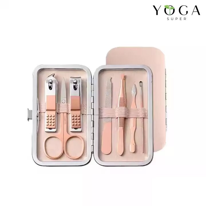 YogaSuper Set Manichiura Profesional 7 Piese – Otel Inoxidabil Finisaj Mat, Cleste Unghii, Pila de Sticla cu Safir, Penseta & Foarfeca, Husa din Piele cu Fermoar – Trusa Premium Ingrijire Unghii