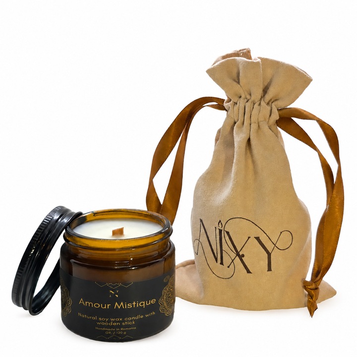 Lumanare parfumata Premium din ceara de soia, Nixy, Amour Mystique, aroma de pruna rosie si floare de frezie, handmade,60G