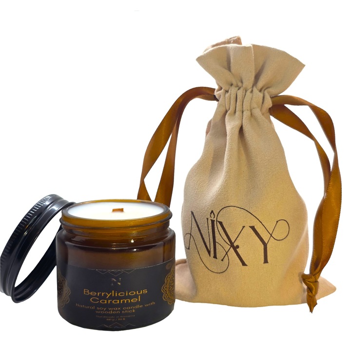 Ръчно изработена ароматизирана свещ от соев восък, Berrylicious Caramel, нотки на ягоди и карамел