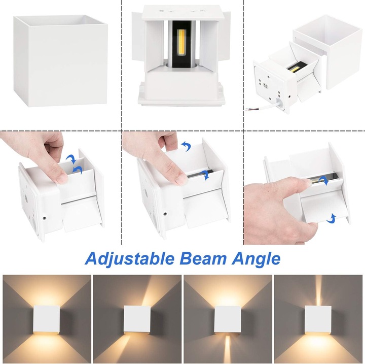 Aplica perete LED 12W, reglabila, alb cald, IP65, 30x10x8cm